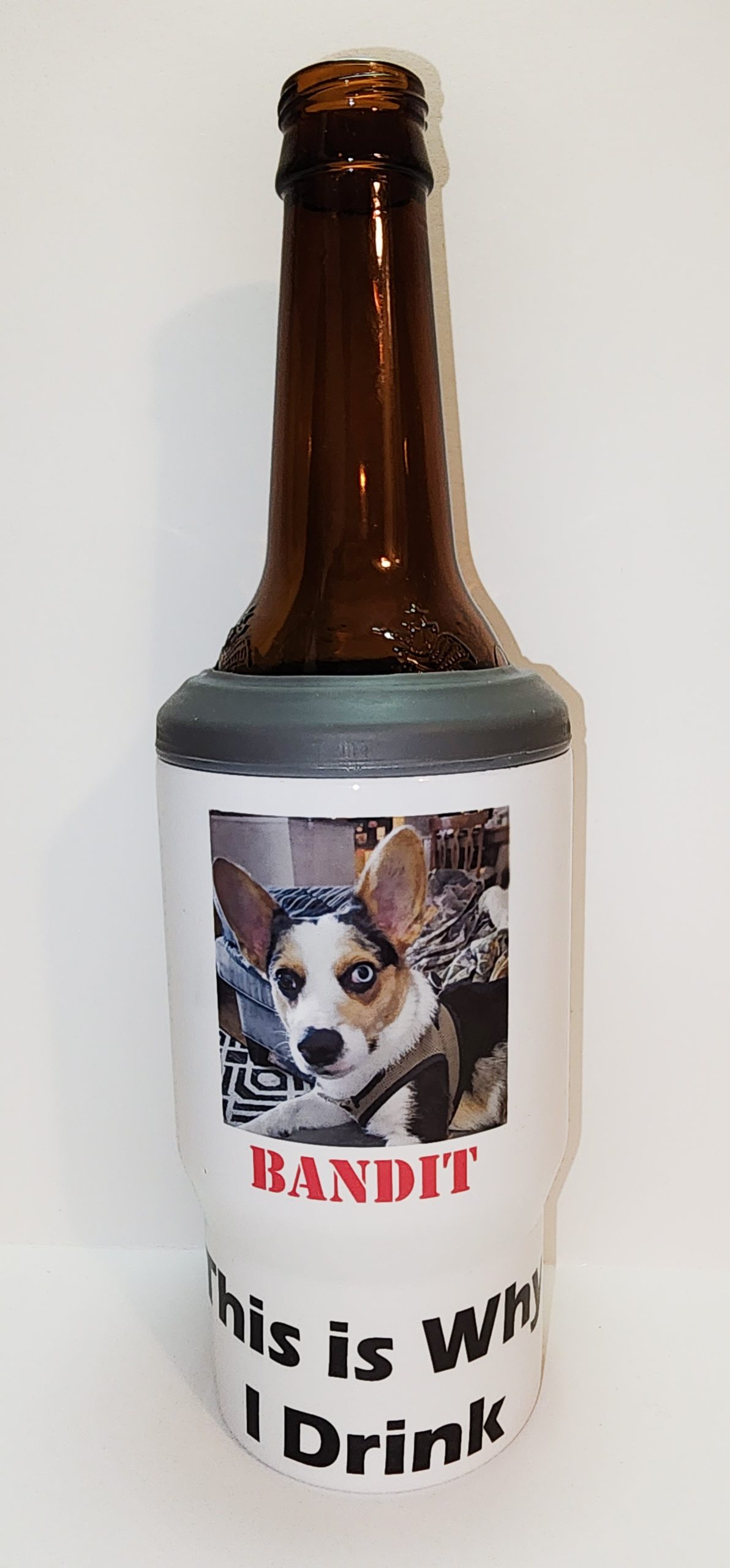 A bottle of beer with a picture on it.