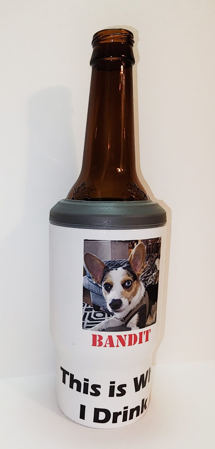 A bottle of beer with a picture on it.