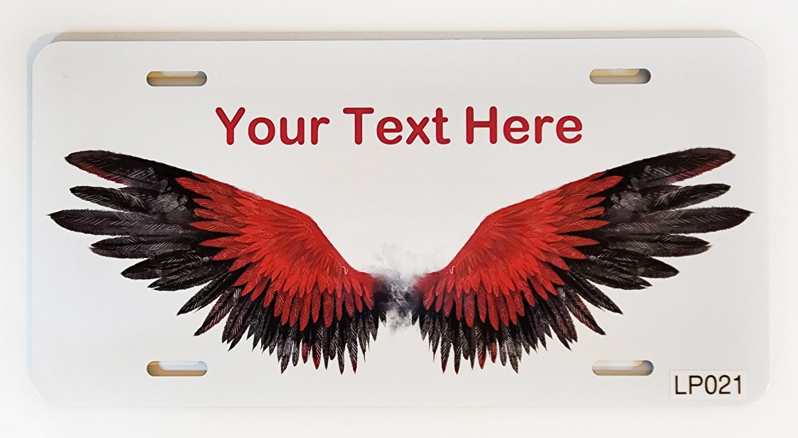 A red and black wings with the words " your text here ".