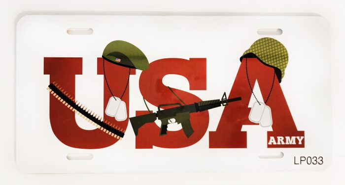 A picture of the word usa with soldiers and guns on it.