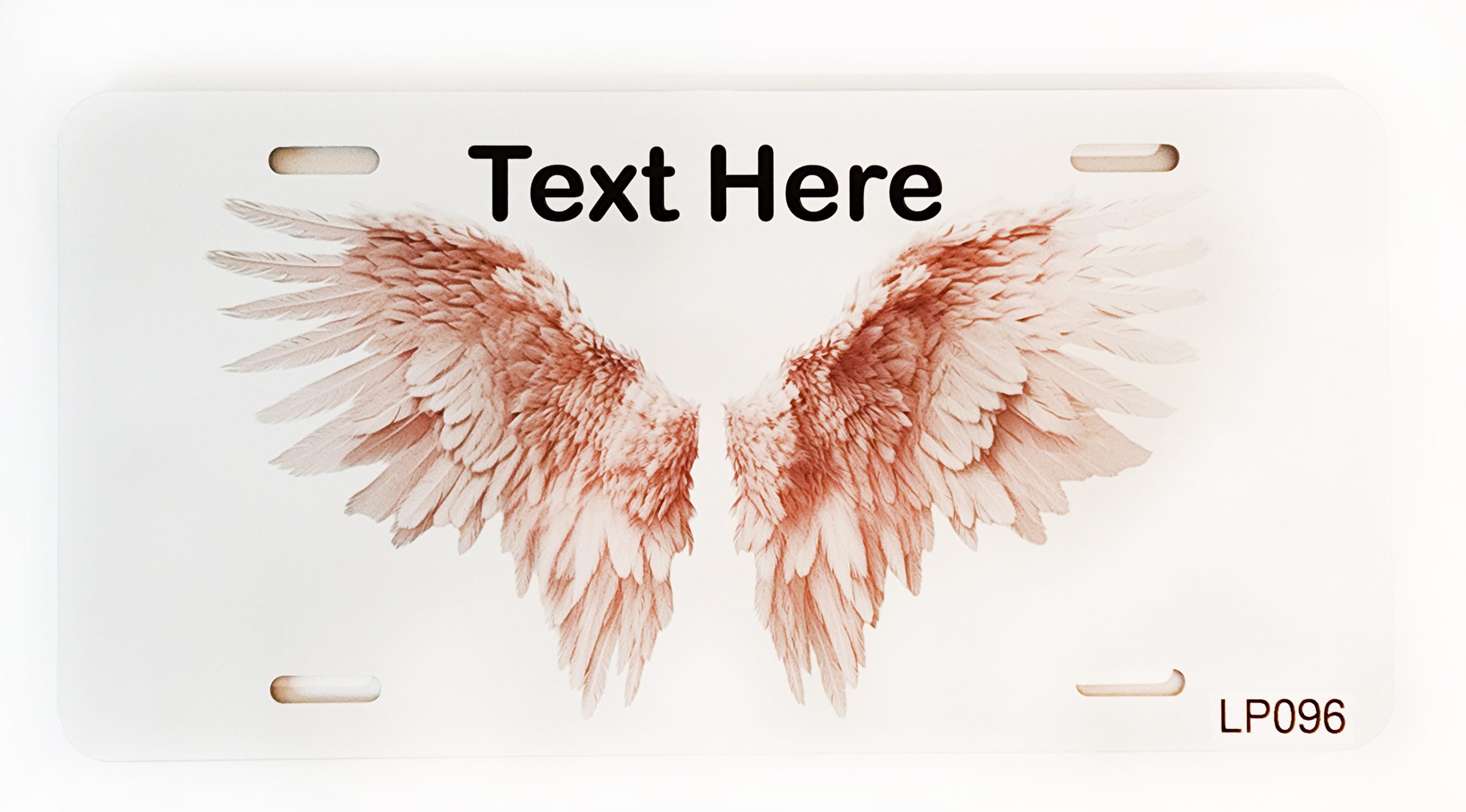 A pair of pink angel wings with text on the back.