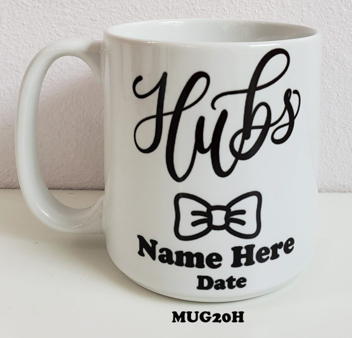 A mug that has hubs written on it.