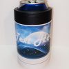 A can holder with a picture of the ocean.