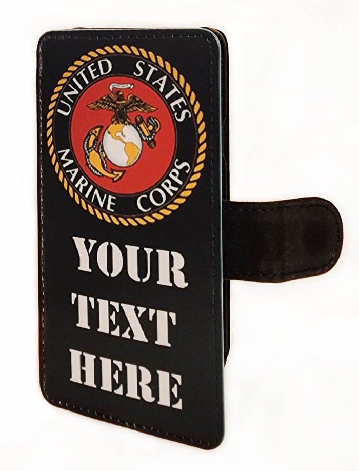 A cell phone case that is made to look like it has the seal of the united states marine corps on it.